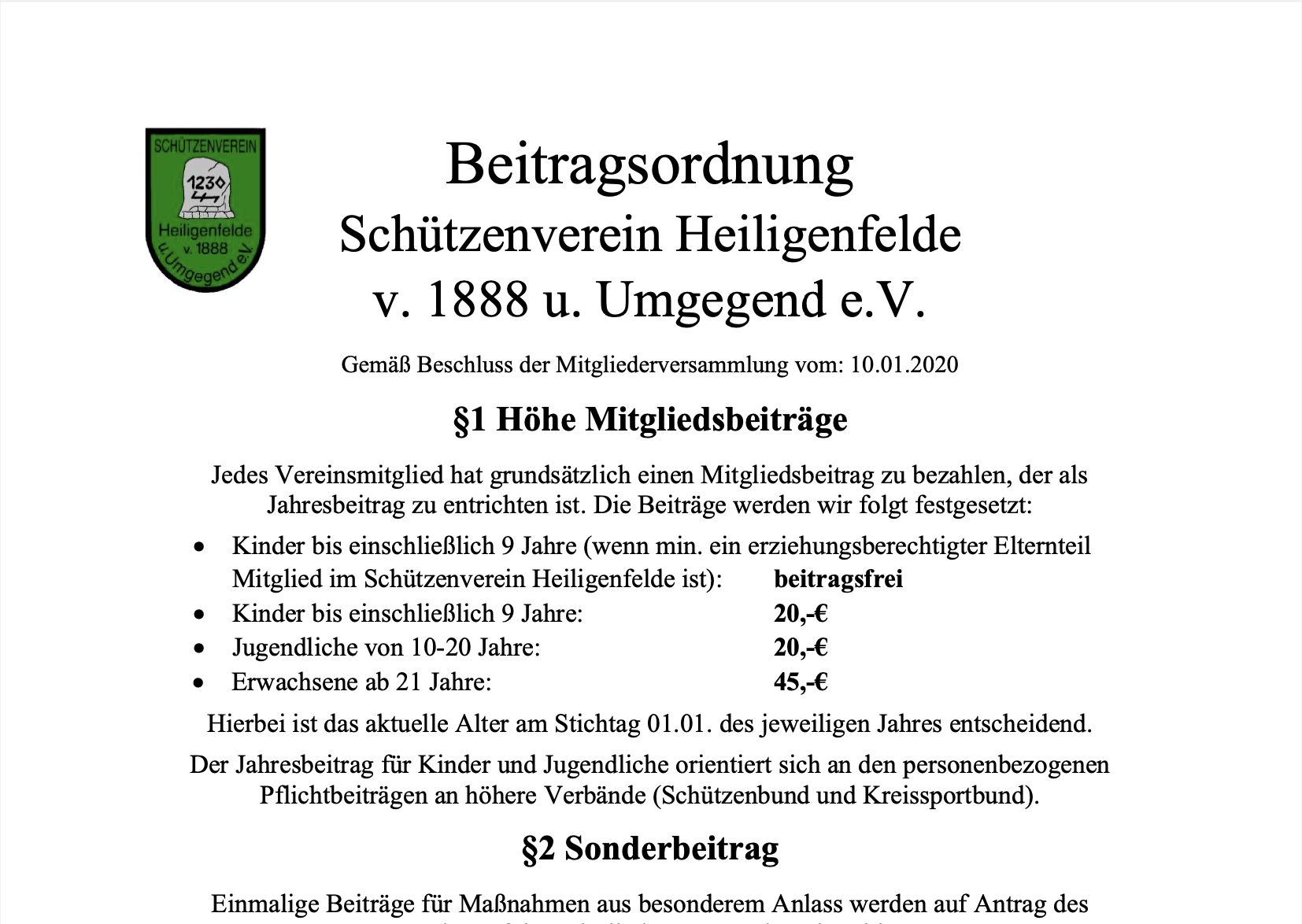 Mehr über den Artikel erfahren Beitragsordnung